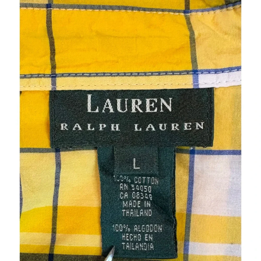 Lauren Ralph Lauren Kids Youth Yellow Blue White Plaid Long Sleeve‎ Shirt Size L